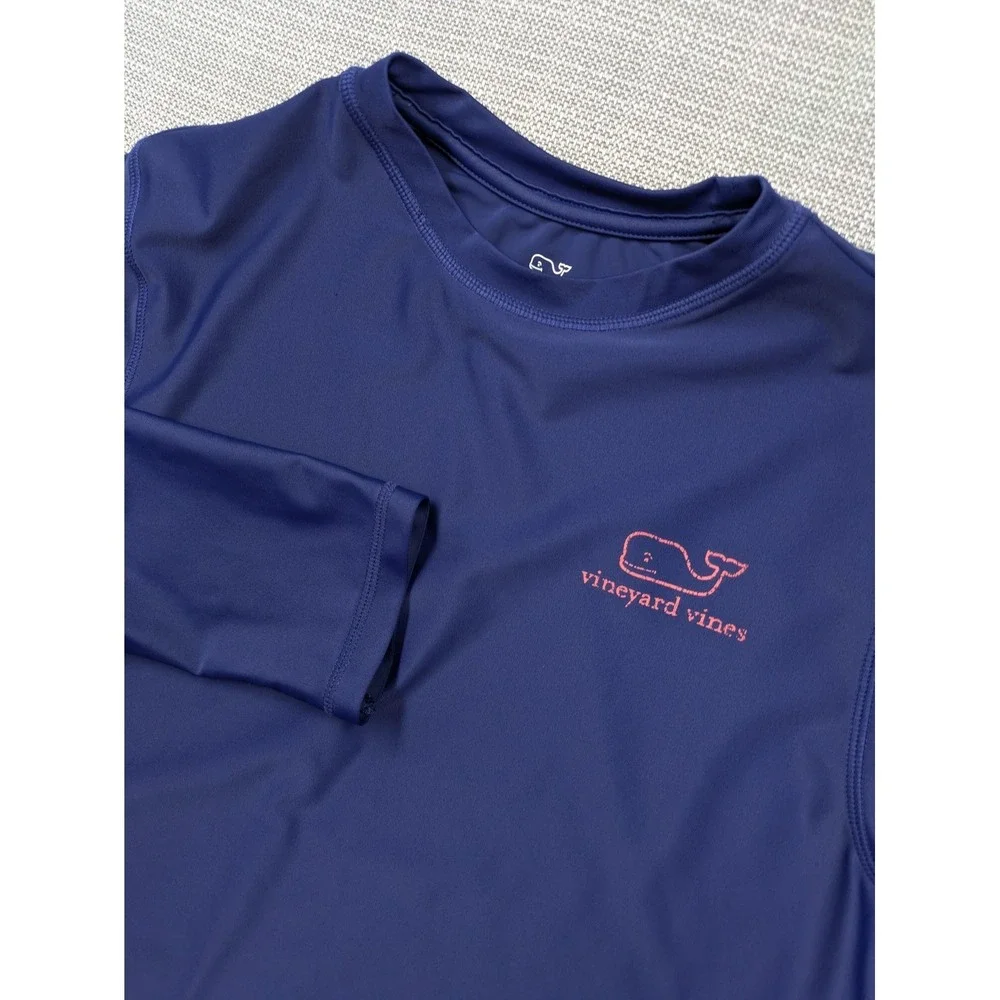 Vineyard Vines Rash Guard Kids 16 Blue Long Sleeve Swim Shirt Whale Logo